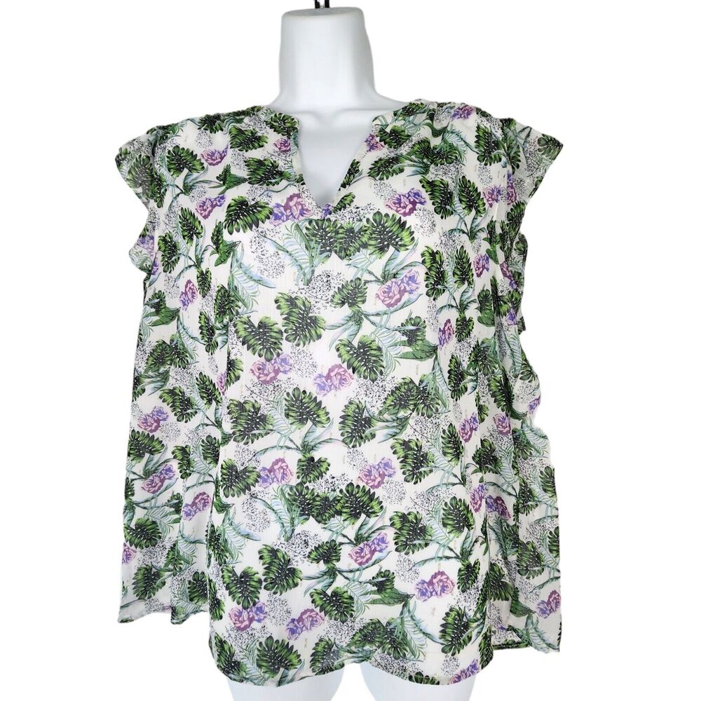 Cupcakes And Cashmere Blouse Size XL Floral Flutter Cap Sleeve Feminine